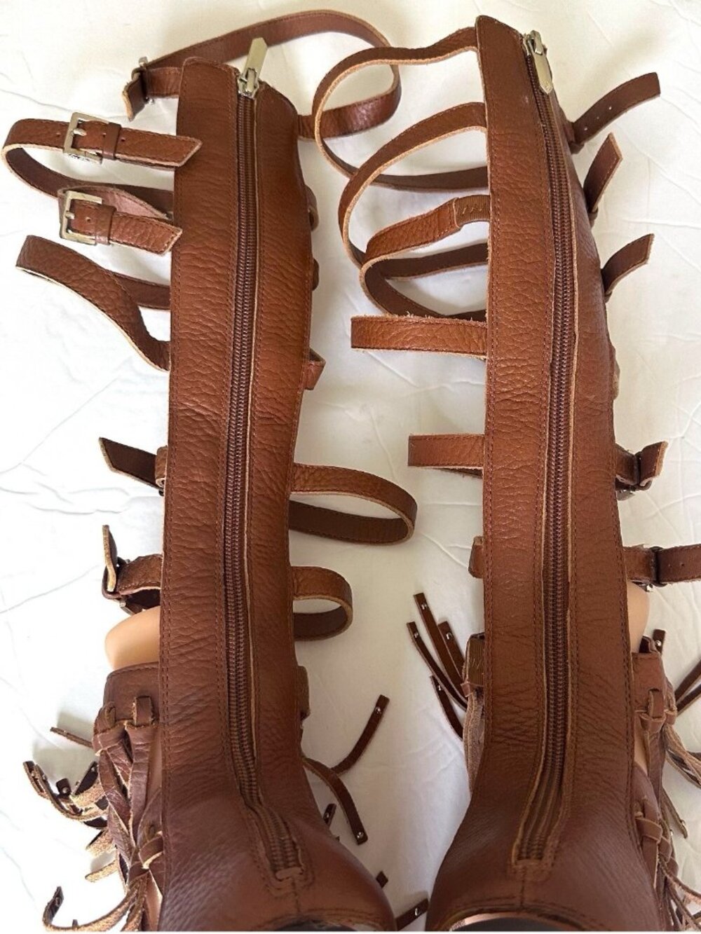 Sam Edelman Gardenia Tall Gladiator Leather Flat Fringed Sandals Brown US 6.5M - Picture 8 of 15